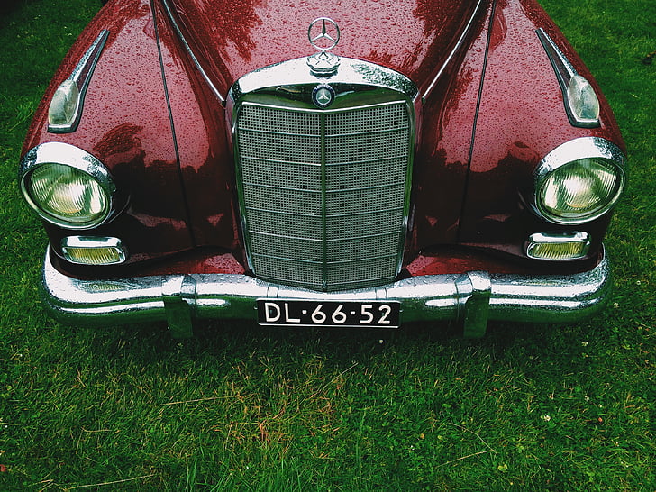rouge, Silver, Mercedes, Benz, Vintage, voiture, plaque