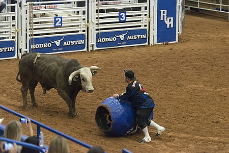 rodeo, clown, barrel, cowboys, bull, dangerous, action