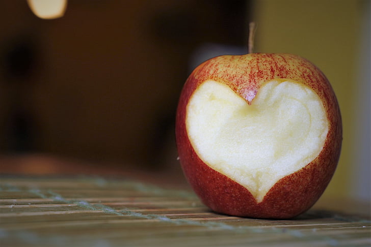 アップル, 心, フルーツ, 食品, 健康的です, 赤, 栄養