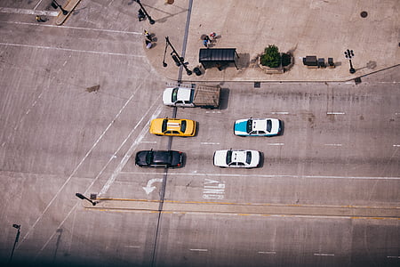 prevádzky, cestné, Ulica, pohľad z vtáčej perspektívy, Amerika, USA, autá