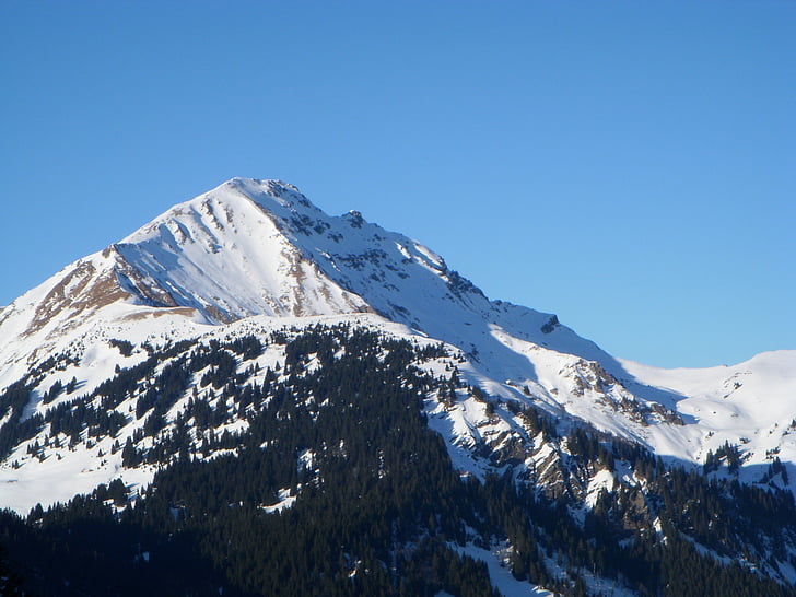 mountain, alps, summit, snow, winter, sky