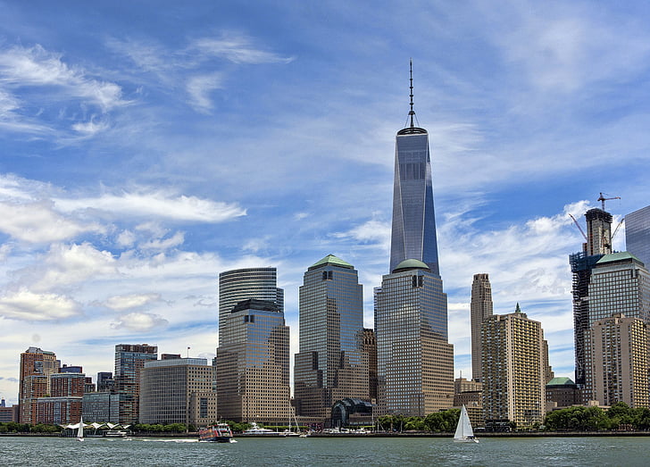 Manhattan, dzielnicy finansowej, budynki, Światowe centrum handlu, drapacze chmur, Miasto, NYC