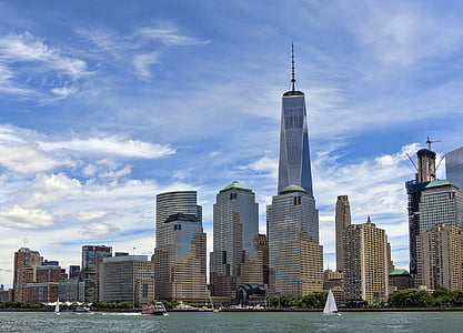 Manhattan, área financeira, edifícios, Centro de comércio de mundo, arranha-céus, cidade, NYC