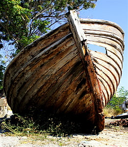 old, boat, vintage, broken, wooden