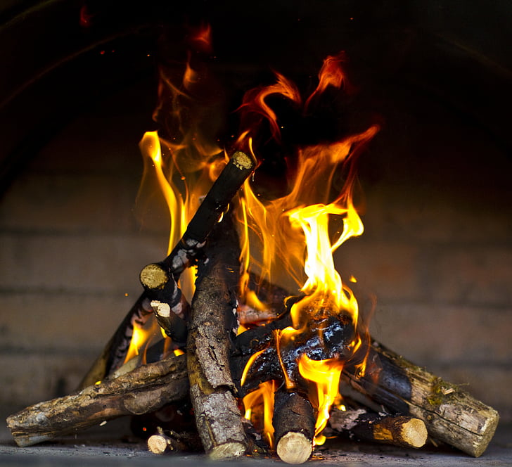 火, 木材, 炎, 暖炉, 熱, 書き込み, 煙