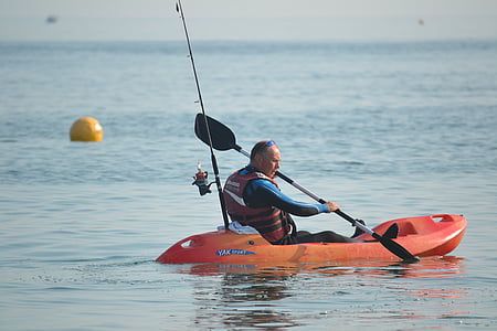 kayak, canoe, paddles, paddling, fisherman, sea, fishing boat