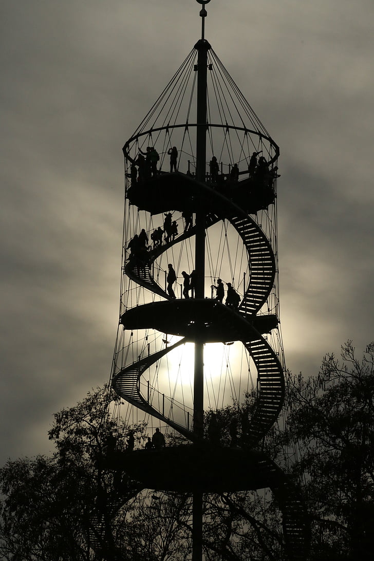 spiralno stubište, Kontrolni toranj, Killesberg, Prikaz, Stuttgart, nebo