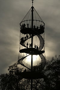 spiraltrapp, observasjonstårnet, Killesberg, Vis, Stuttgart, himmelen