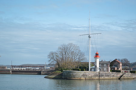 lighthouse, port, sea, maritime, side, water, navigation