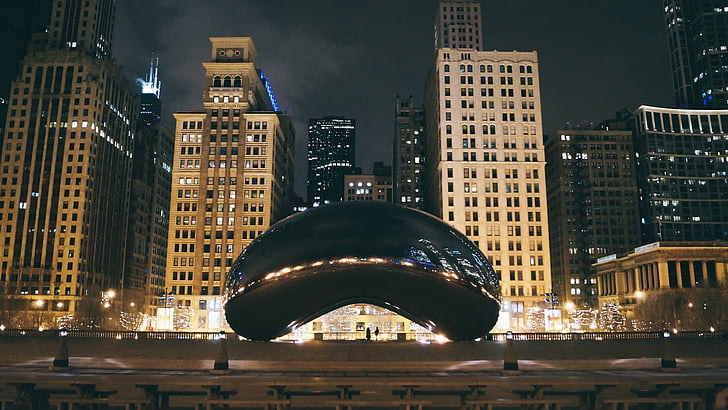 nube, puerta, Chicago, noche, tiempo, arquitectura, edificio
