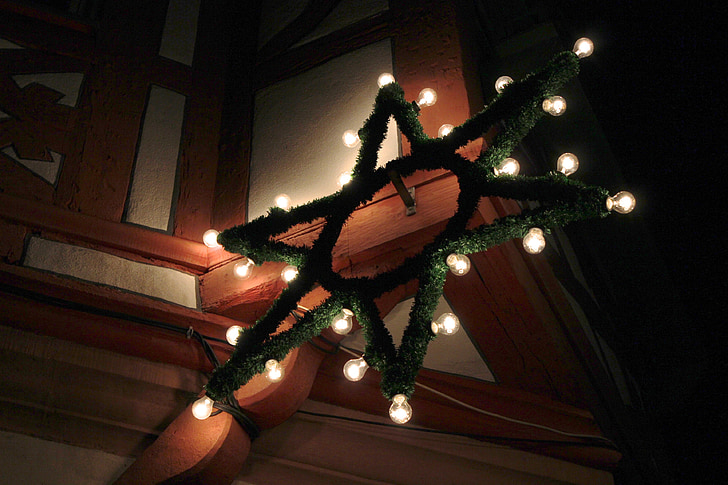 Star, aften, belysning, jul, lys