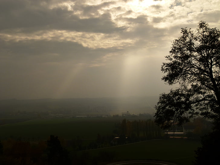 lumière, rayons, nuages, Sunbeam