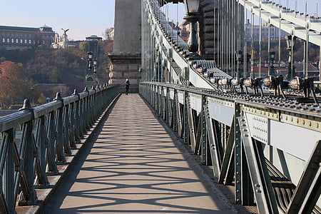 Budapešť, Řetězový most, den punč, stíny, Most - člověče strukturu, známé místo, Architektura