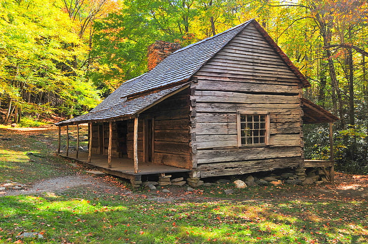cabin, mountains, smoky mountains, log cabin, smoky, scenic, wood - Material
