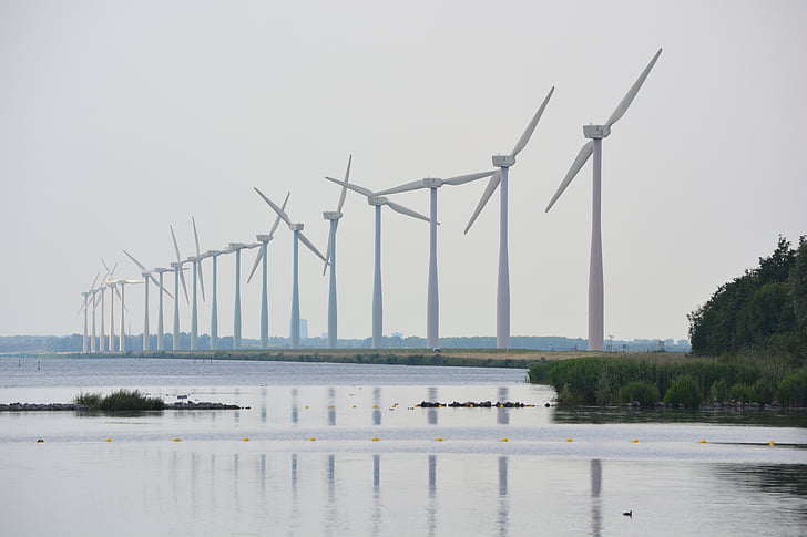 windmolens, zee, natuur, windenergie, weergave, Nederland, Zeewolde