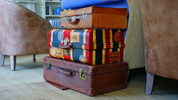 bagasje, poser, kofferten, bagasje, brun, saken, tur