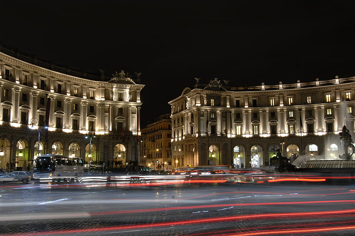 Republica, Rzym, noc, Architektura, słynne miejsca, Europy, Ulica