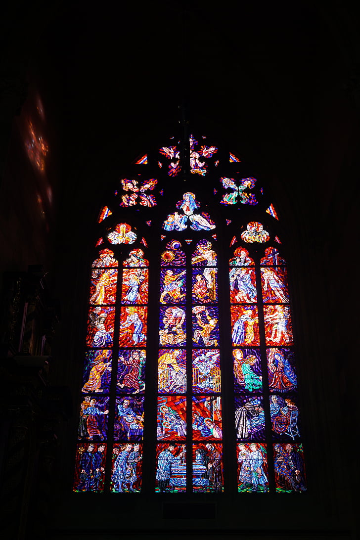 stained glass window, colors, lights, sacred art, church, cathedral, glass