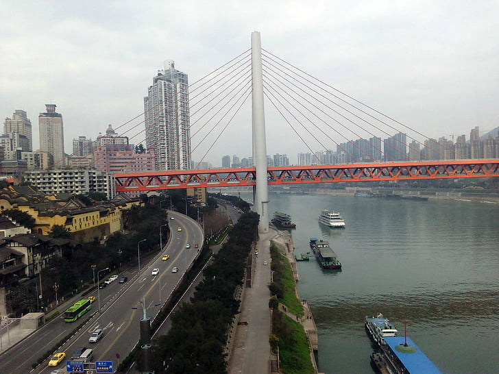 Chongqing, ville, Yangtze, autoroute, Chine, célèbre, moderne