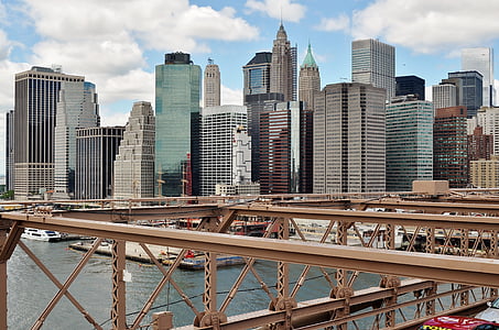 híd, Manhattan, Brooklyn, New York-i, építészet, belváros, nézet