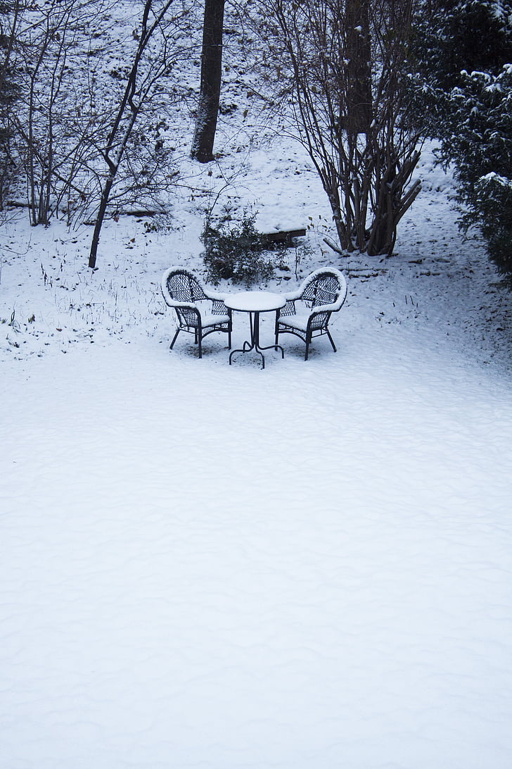 zimowe, ogród, Natura, grudnia, W, biały, patio