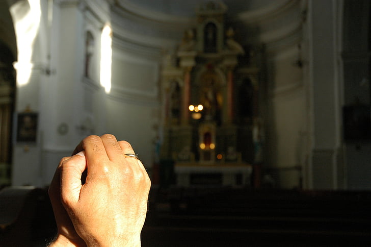 Modlitwa, Kościół, światło, ręce modląc, ślub, religia, chrześcijaństwo