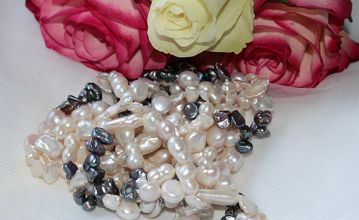catena, collana di perle, bianco perla, scuro perla, collana, splendente, amore