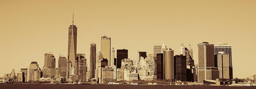 Nowy Jork, Miasto, Manhattan, Skyline, Urban, Rzeka, Port