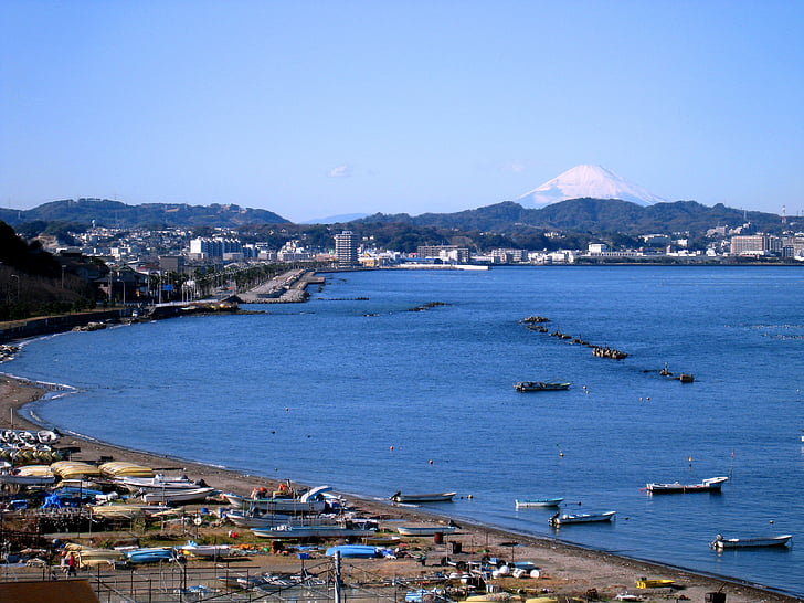 Fuji, MT fuji, hashirimizu, ISE-cho, fiskebåt, Otsu, Cove