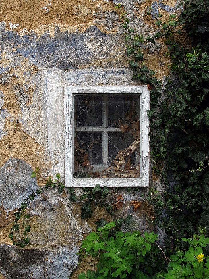 akna, vana aken, seina, vana, fassaad, päevinäinud, määrdunud