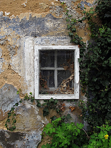 vinduet, gamle vinduet, vegg, gamle, fasade, forvitret, skitne