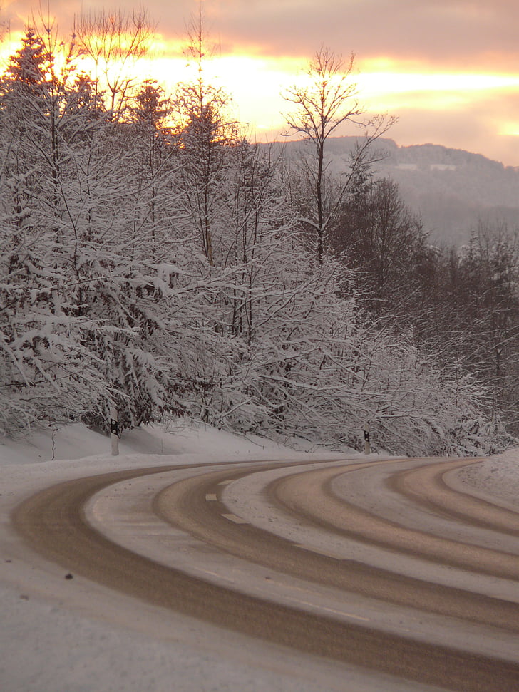 estrada, gelo, estradas escorregadias, Black ice, tráfego, Inverno, invernal