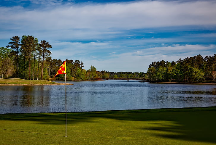Grand national golf course, Opelika, Alabama, krajobraz, sceniczny, niebo, chmury