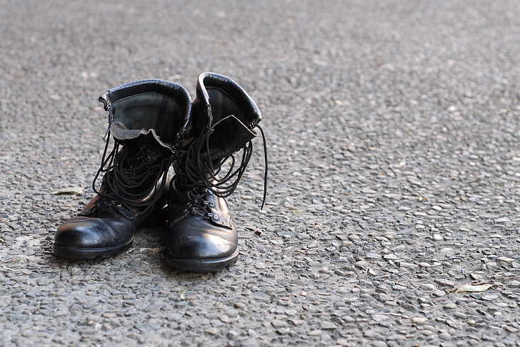 Angkatan Darat, Sepatu bot, dipakai, kulit, hitam, Sepatu, alas kaki