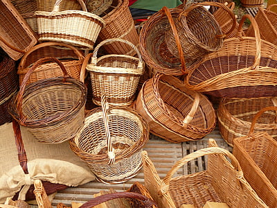 wicker, baskets, weave, willow, braided material, craft, market