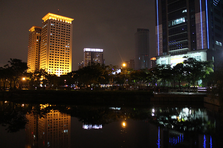 vedere de noapte, constructii, reflecţie, Itabashi, New taipei Shih, Taiwan