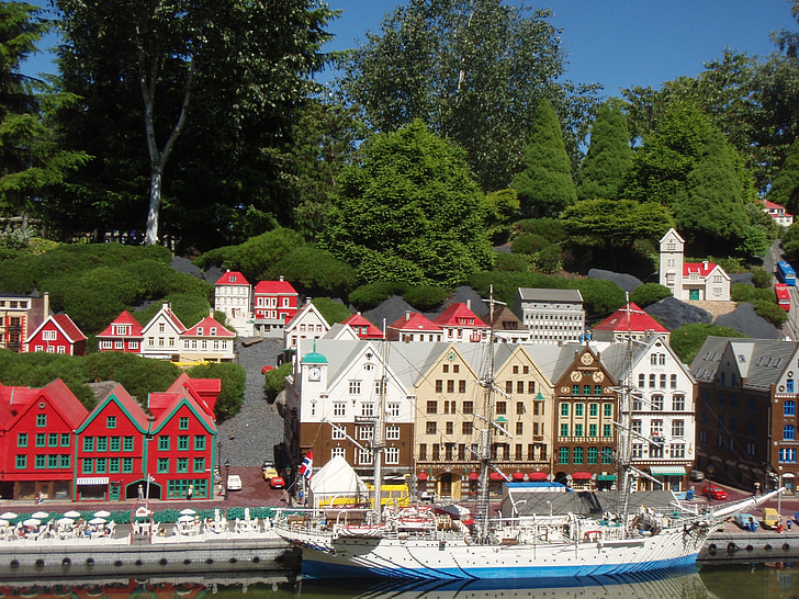 temaparken legoland, Bergen, molen, arkitektur, hus, Norge, by