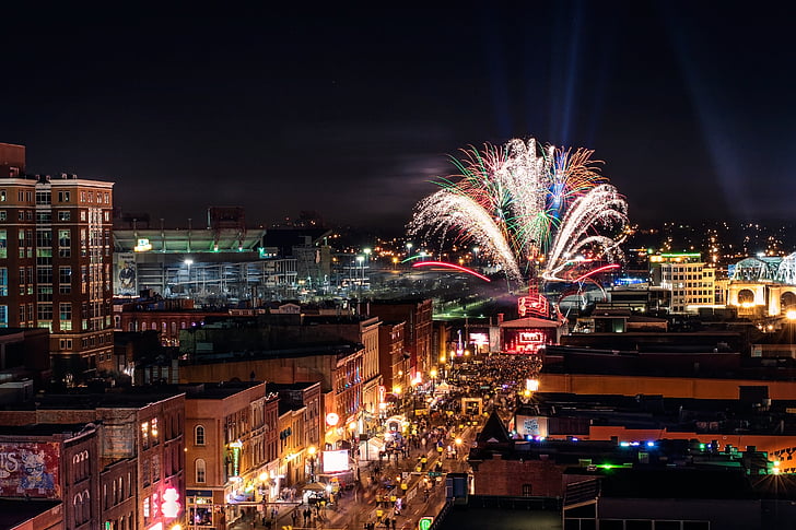 Nashville, havai fişek, Yeni yıl arifesi, tatil, nightscape, TN, Tennessee