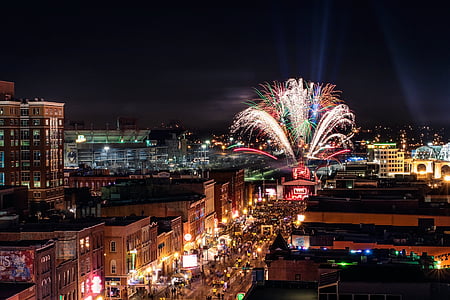 Nashville, fuegos artificiales, fin de año, vacaciones, Nightscape, TN, Tennessee