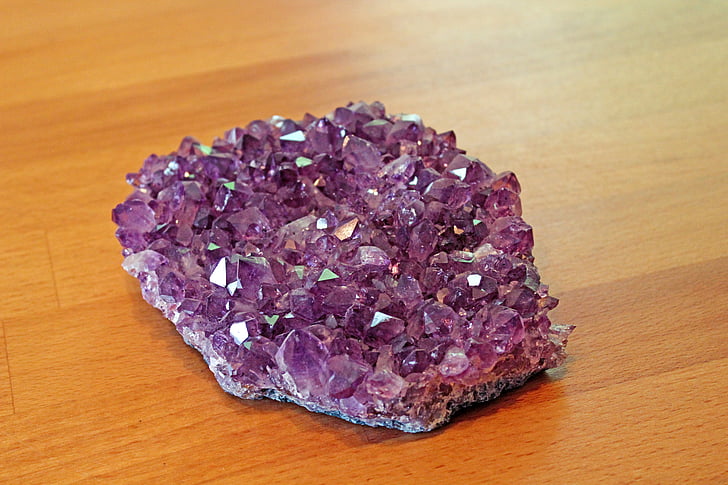 amethyst, crystal, gem, purple, violet, chunks of precious stones, table