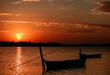 Lagoon ibiraquera, tiik, Santa catarina, kanuu, Kalastamine, sündinud päike, Dawn
