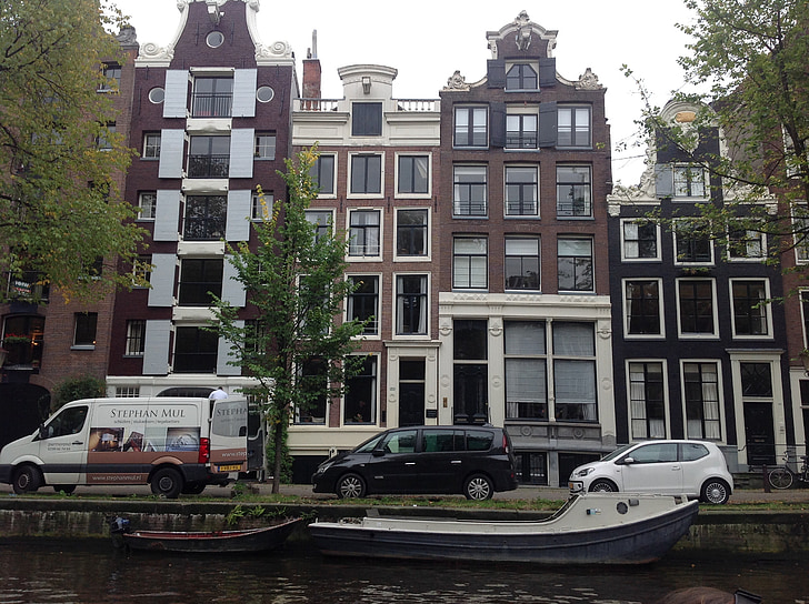 casa, viatges, Amsterdam, paisatge urbà, canal