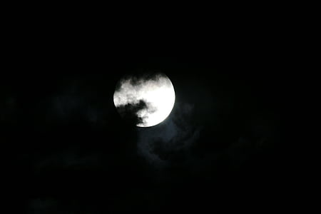 maan, volledige, helder, licht, wolken, rokerig, donker