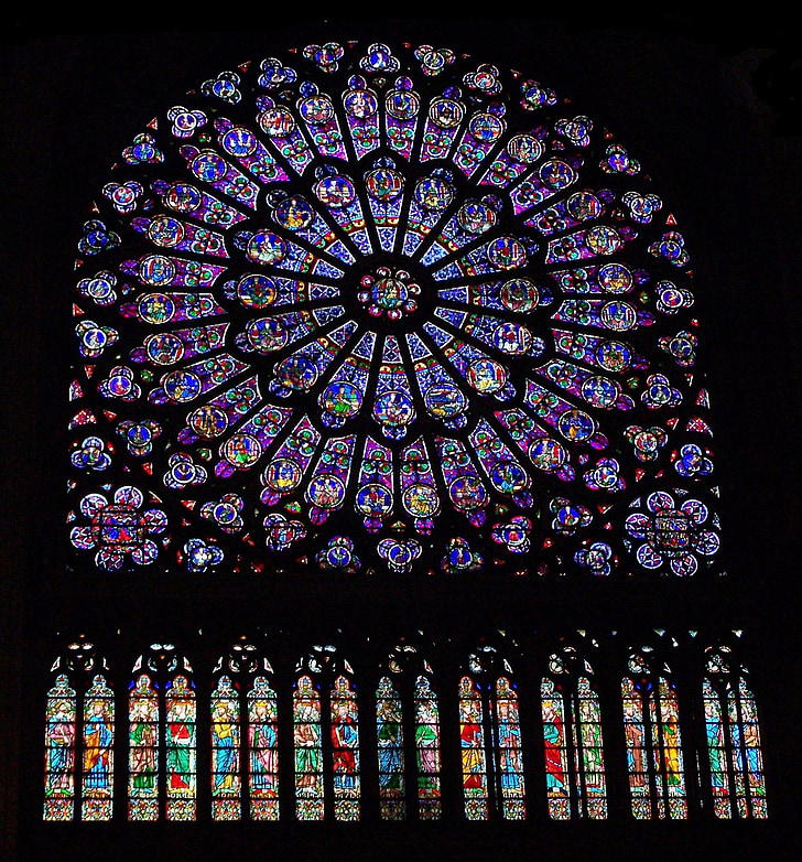 glas, färg, målat, Paris, Frankrike, Domkyrkan, Notre-dame