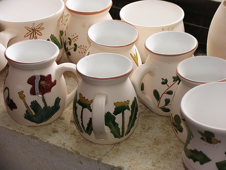 keramik, mug, kendi, motif, seni, perdagangan, Desain