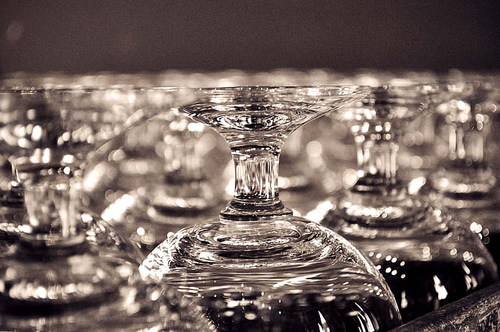 glas, black and white, reflection, table