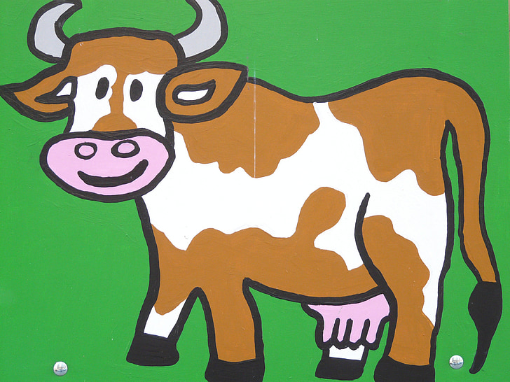 krava, kreslená postavička, Kreslenie, smiešny, obrázok, zviera, obrázok