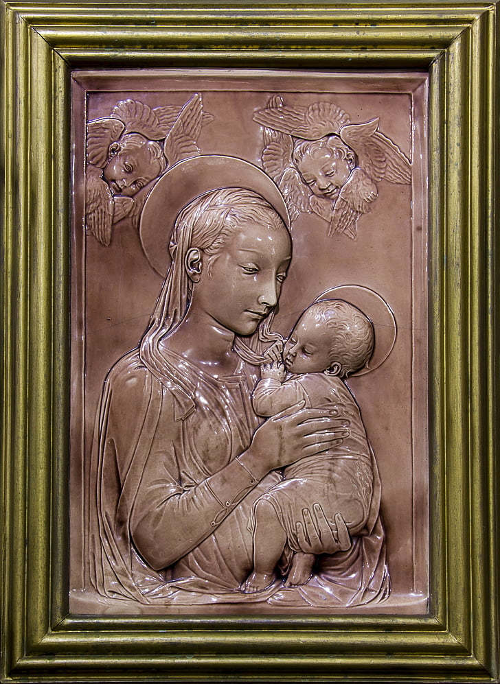 Madonna, vauva, Enkelit, Mary, vaaleanpunainen, Neitsyt, kehystetty