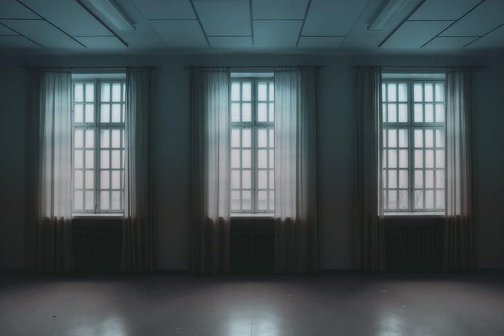 architecture, building, curtains, empty, windows, window, indoors