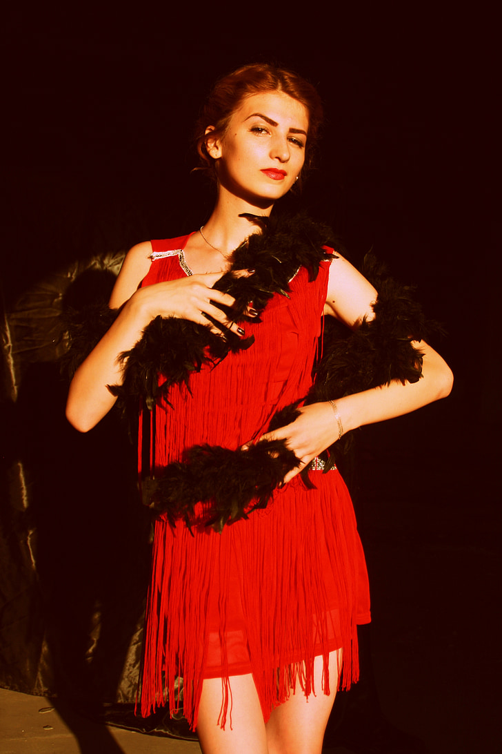 noia, anyada, vestit, vermell, seducció